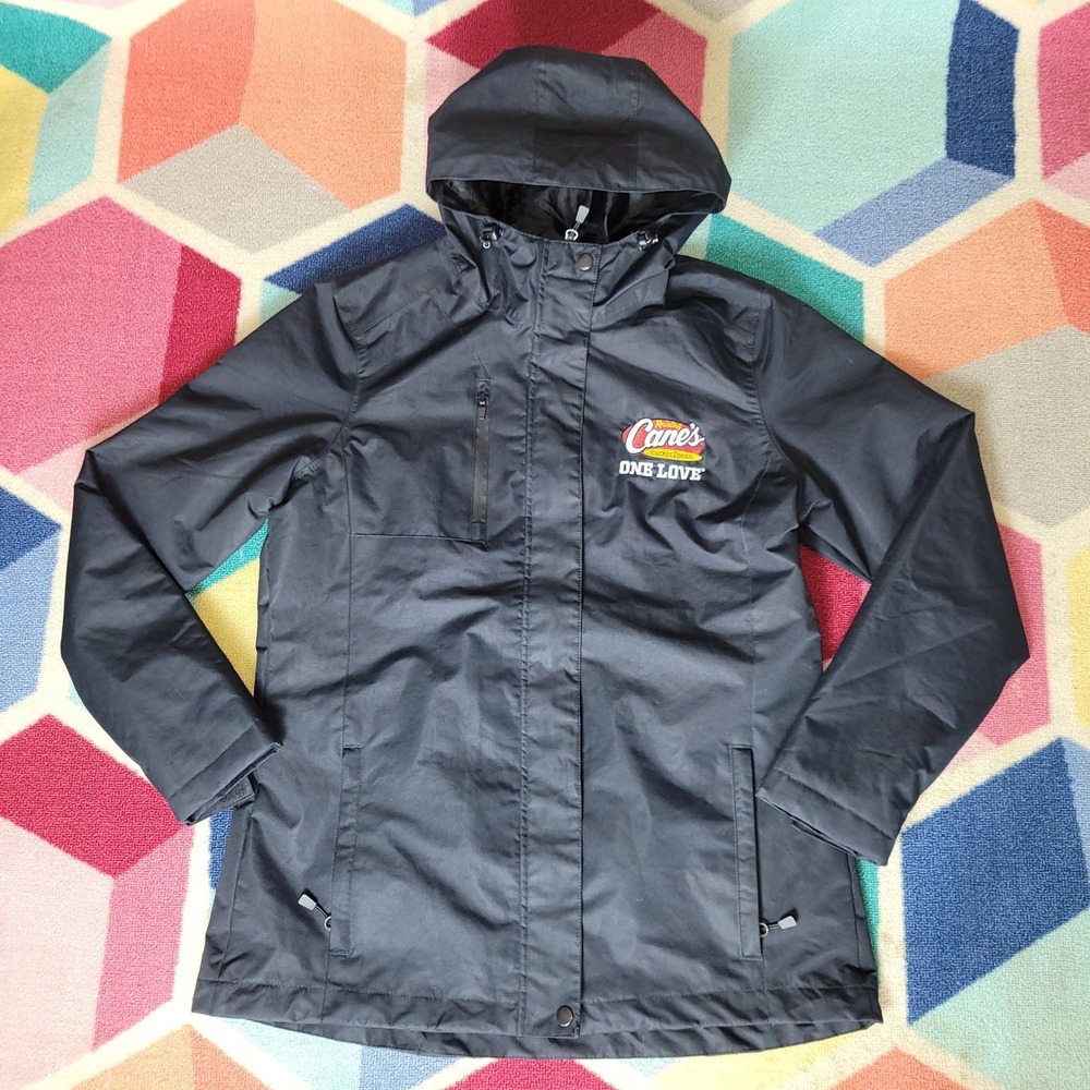 Raising Canes One‎ Love Hooded Jacket Mens Black Embroidered Logo Windbreaker